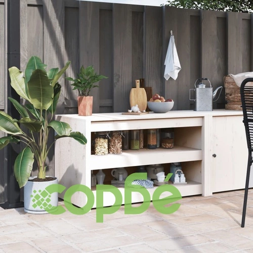 Кухненски шкаф за открито, бял, 106x55x64 см, бор масив ➤ топ цена ➤ sorbe.bg