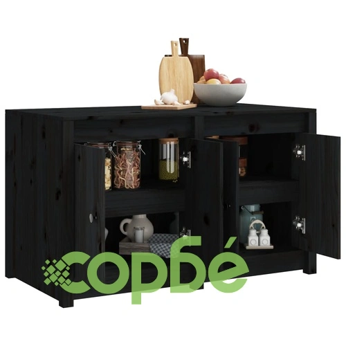 Кухненски шкаф за открито, черен, 106x55x64 см, бор масив ➤ топ цена ➤ sorbe.bg
