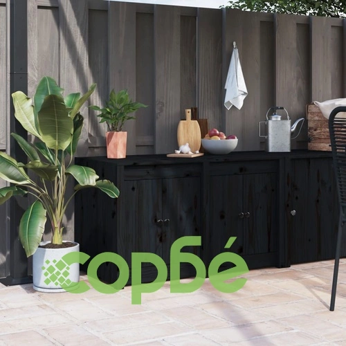 Кухненски шкаф за открито, черен, 106x55x64 см, бор масив ➤ топ цена ➤ sorbe.bg