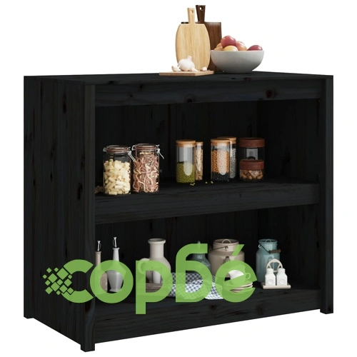 Кухненски шкаф за открито, черен, 106x55x92 см, бор масив ➤ топ цена ➤ sorbe.bg