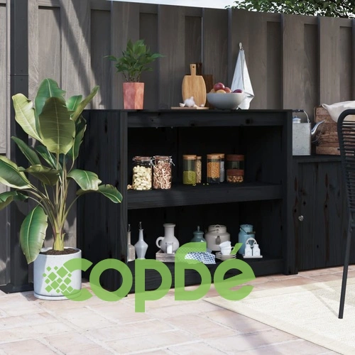 Кухненски шкаф за открито, черен, 106x55x92 см, бор масив ➤ топ цена ➤ sorbe.bg