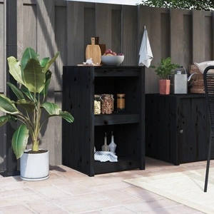 Кухненски шкаф за открито, черен, 55x55x92 см, бор масив