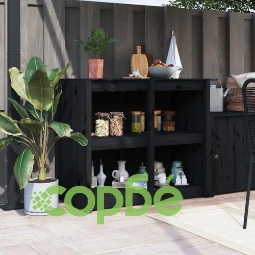 Кухненски шкаф за открито, черен, 106x55x92 см, бор масив ➤ топ цена ➤ sorbe.bg