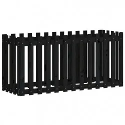 Градинска леха с дизайн на ограда черна 150x50x50 см бор масив