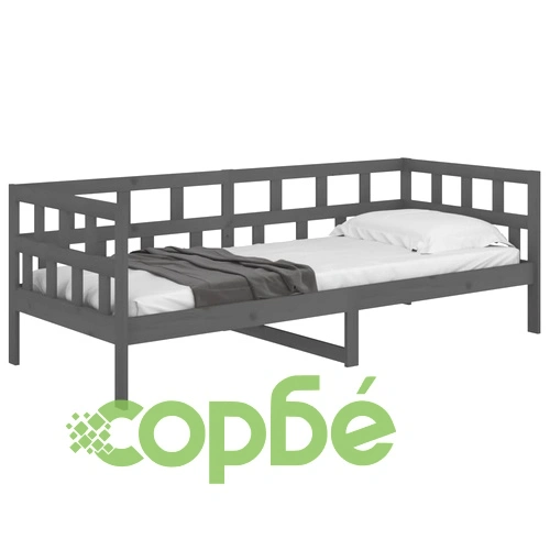 Дневно легло, сиво, борово дърво масив, 90x200 см ➤ топ цена ➤ sorbe.bg