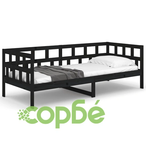 Дневно легло, черно, борово дърво масив, 90x200 см ➤ топ цена ➤ sorbe.bg