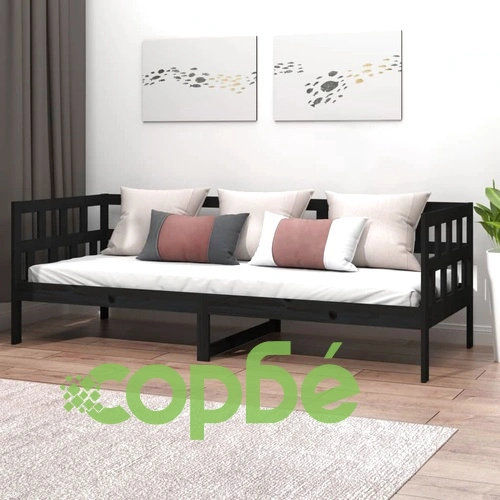 Дневно легло, черно, борово дърво масив, 80x200 см ➤ топ цена ➤ sorbe.bg