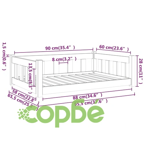 Кучешко легло, бяло, 95,5x65,5x28 см, борова дървесина масив ➤ топ цена ➤ sorbe.bg