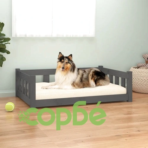 Кучешко легло, Сиво, 95,5x65,5x28 см, борова дървесина масив ➤ топ цена ➤ sorbe.bg