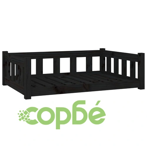 Кучешко легло, черно, 95,5x65,5x28 см, борова дървесина масив ➤ топ цена ➤ sorbe.bg