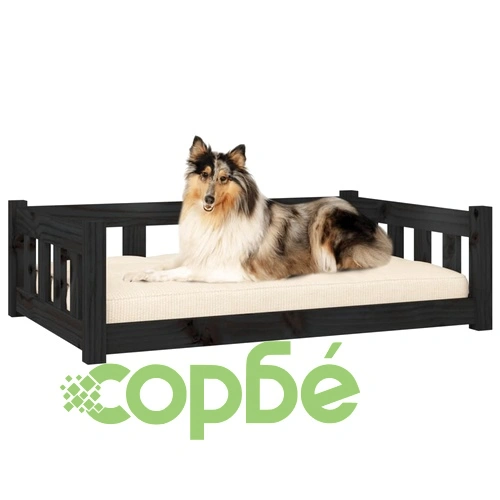 Кучешко легло, черно, 95,5x65,5x28 см, борова дървесина масив ➤ топ цена ➤ sorbe.bg