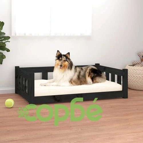 Кучешко легло, черно, 95,5x65,5x28 см, борова дървесина масив ➤ топ цена ➤ sorbe.bg