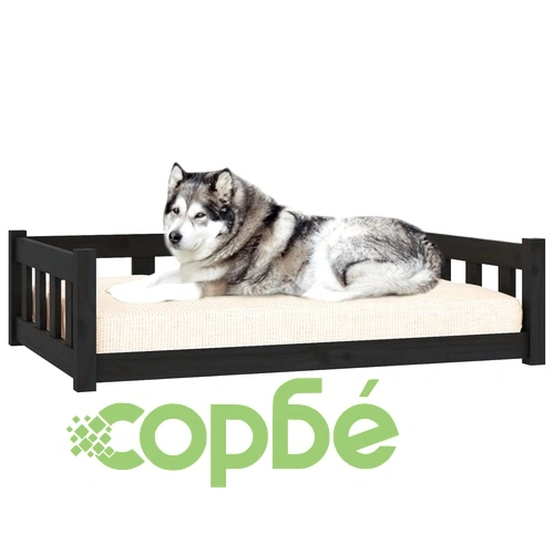 Кучешко легло, черно, 105,5x75,5x28 см, борова дървесина масив ➤ топ цена ➤ sorbe.bg