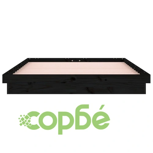 LED рамка за легло черно 150x200 см King Size масивно дърво ➤ топ цена ➤ sorbe.bg