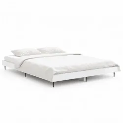 Рамка за легло, бял гланц, 135x190 см, инженерно дърво