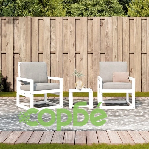 Градински лаундж комплект, 3 части, бял, бор масив ➤ топ цена ➤ sorbe.bg