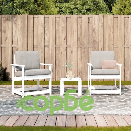 Градински лаундж комплект, 3 части, бял, бор масив ➤ топ цена ➤ sorbe.bg