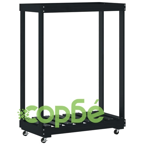 Поставка за дърва с колелца, черна, 76,5x40x108 см, бор масив ➤ топ цена ➤ sorbe.bg