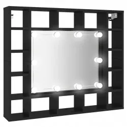 LED огледален шкаф, черен, 91x15x76,5 см