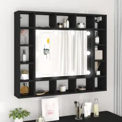LED огледален шкаф, черен, 91x15x76,5 см