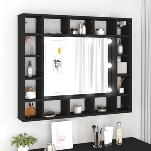 LED огледален шкаф, черен, 91x15x76,5 см