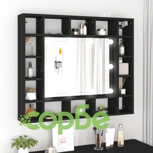 LED огледален шкаф, черен, 91x15x76,5 см ➤ топ цена ➤ sorbe.bg