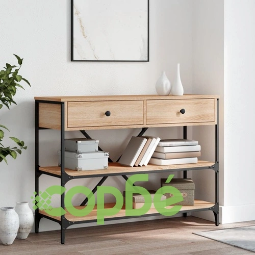 Конзолна маса с чекмеджета и рафтове сонома дъб инженерно дърво ➤ топ цена ➤ sorbe.bg