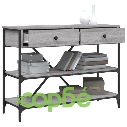 Конзолна маса с чекмеджета и рафтове сив сонома инженерно дърво ➤ топ цена ➤ sorbe.bg