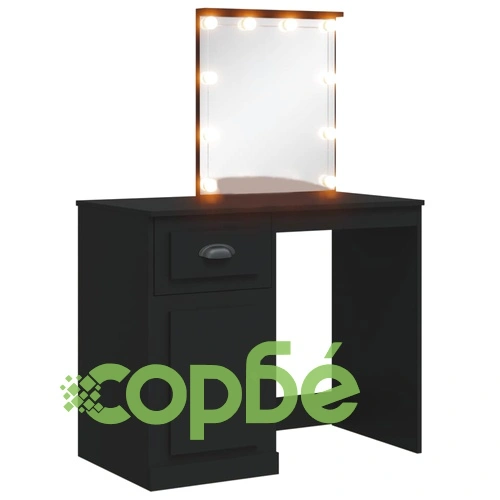 Тоалетка с LED лампи, черна, 90x42x132,5 см ➤ топ цена ➤ sorbe.bg