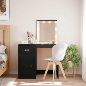 Тоалетка с LED лампи, черна, 90x42x132,5 см