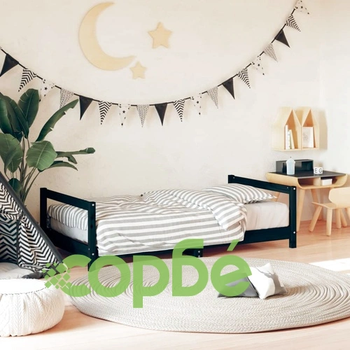 Рамка за детско легло черна 80x160 см масивно борово дърво ➤ топ цена ➤ sorbe.bg