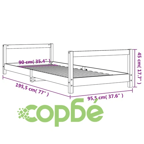 Детска рамка за легло, черна, 90x190 см, бор масив ➤ топ цена ➤ sorbe.bg