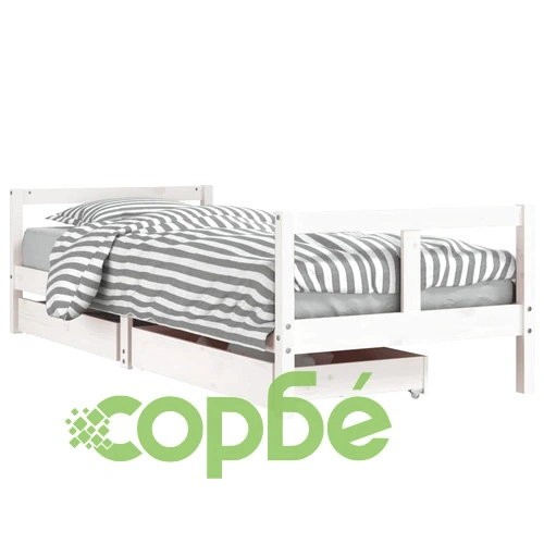 Рамка за детско легло с чекмеджета, бяла, 80x200 см, чам масив ➤ топ цена ➤ sorbe.bg