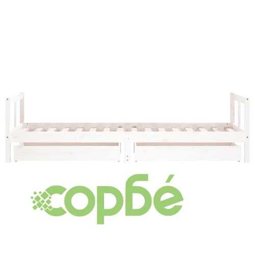 Рамка за детско легло с чекмеджета, бяла, 80x200 см, чам масив ➤ топ цена ➤ sorbe.bg