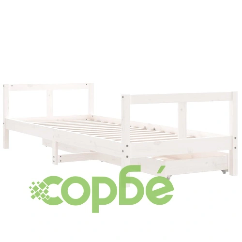 Рамка за детско легло с чекмеджета, бяла, 80x200 см, чам масив ➤ топ цена ➤ sorbe.bg