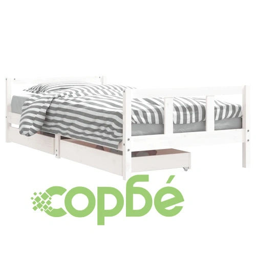 Рамка за детско легло с чекмеджета, бяла, 90x200 см, бор масив ➤ топ цена ➤ sorbe.bg