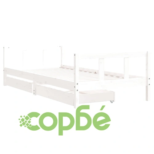 Рамка за детско легло с чекмеджета, бяла, 90x200 см, бор масив ➤ топ цена ➤ sorbe.bg