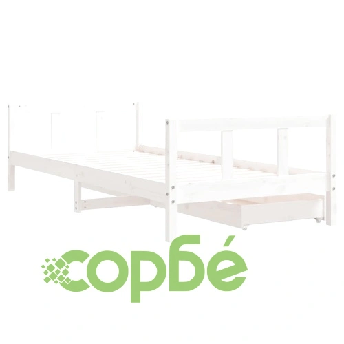 Рамка за детско легло с чекмеджета, бяла, 90x200 см, бор масив ➤ топ цена ➤ sorbe.bg