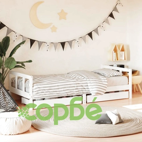 Рамка за детско легло с чекмеджета, бяла, 90x200 см, бор масив ➤ топ цена ➤ sorbe.bg