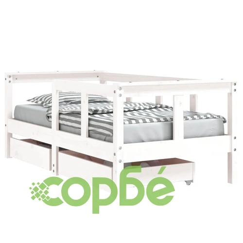 Рамка за детско легло с чекмеджета, бяла, 70x140 см, бор масив ➤ топ цена ➤ sorbe.bg