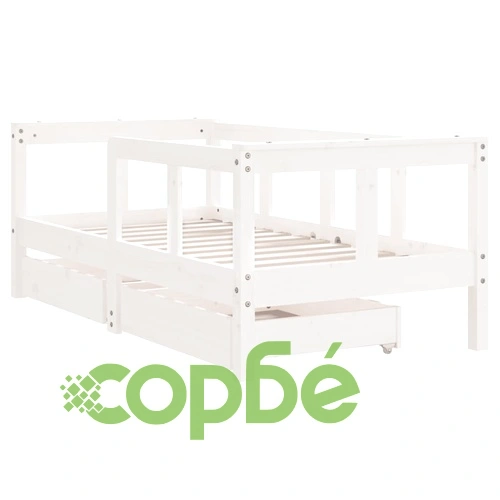 Рамка за детско легло с чекмеджета, бяла, 70x140 см, бор масив ➤ топ цена ➤ sorbe.bg