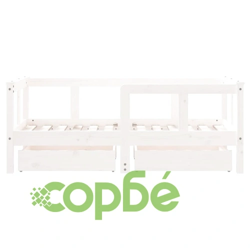 Рамка за детско легло с чекмеджета, бяла, 70x140 см, бор масив ➤ топ цена ➤ sorbe.bg