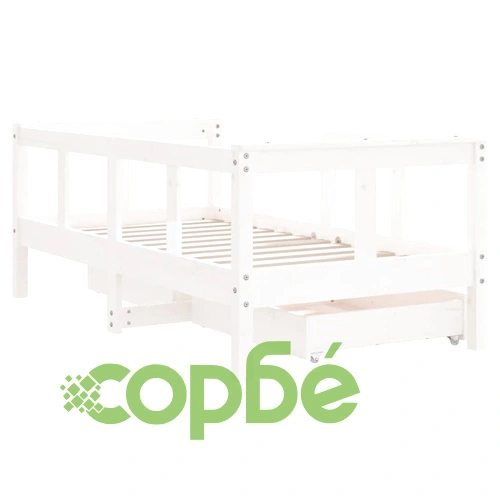 Рамка за детско легло с чекмеджета, бяла, 70x140 см, бор масив ➤ топ цена ➤ sorbe.bg