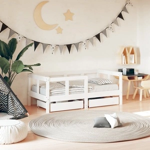 Рамка за детско легло с чекмеджета, бяла, 70x140 см, бор масив