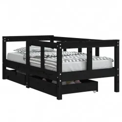 Рамка за детско легло с чекмеджета, черна, 70x140 см, бор масив