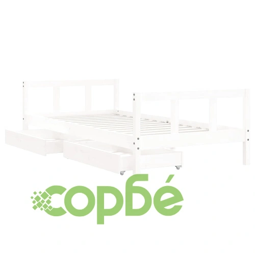 Детска рамка за легло с чекмеджета, бяла, 90x190 см, бор масив ➤ топ цена ➤ sorbe.bg