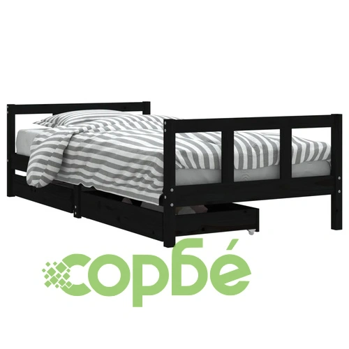 Детска рамка за легло с чекмеджета, черна, 90x190 см, бор масив ➤ топ цена ➤ sorbe.bg