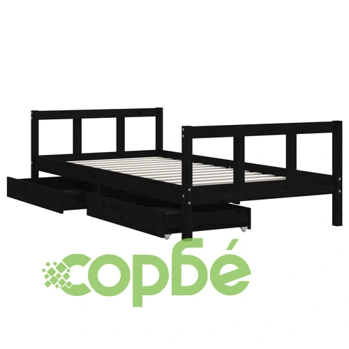 Детска рамка за легло с чекмеджета, черна, 90x190 см, бор масив ➤ топ цена ➤ sorbe.bg