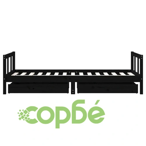 Детска рамка за легло с чекмеджета, черна, 90x190 см, бор масив ➤ топ цена ➤ sorbe.bg