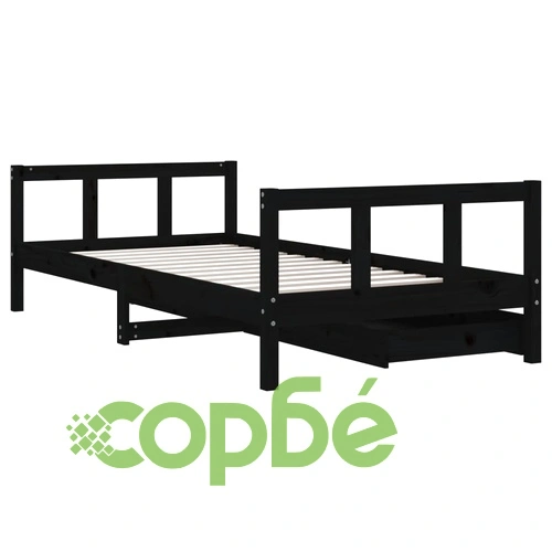 Детска рамка за легло с чекмеджета, черна, 90x190 см, бор масив ➤ топ цена ➤ sorbe.bg